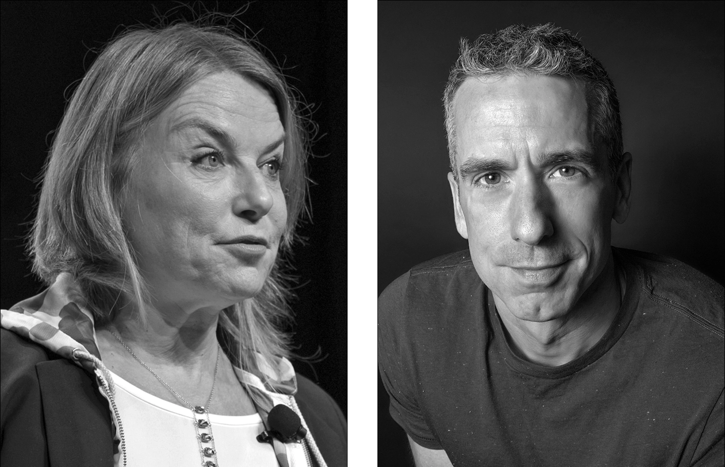 Portraits of Esther Perel and Dan Savage. Portraits of Esther Perel and Dan Savage.