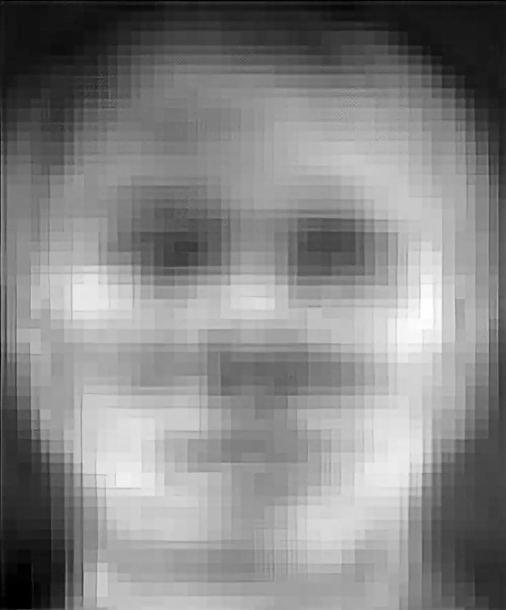 A sequence of four photos showing blurred faces, where facial features are either lightened or darkened in regions like the eye cavities or mouth area.