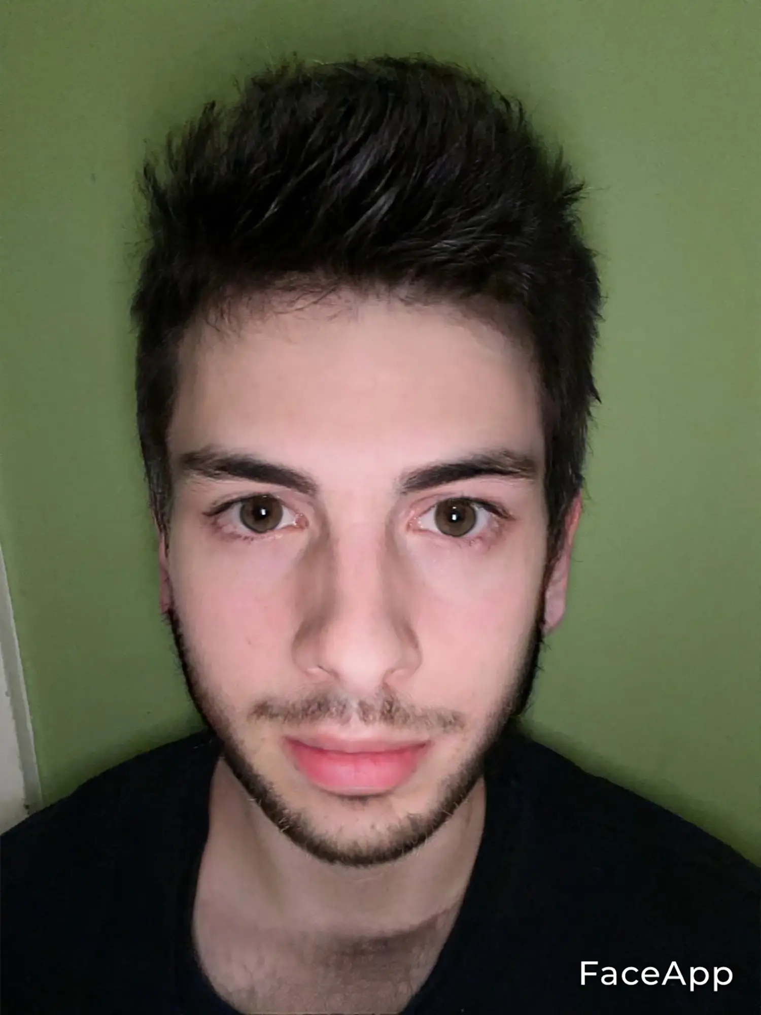 The author’s face transformed by filters to appear young, wearing lipstick, puffy, and old.